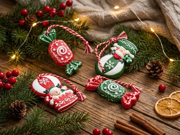 Set od 4 kom božićnih ukrasa CANDY ELF 6 cm