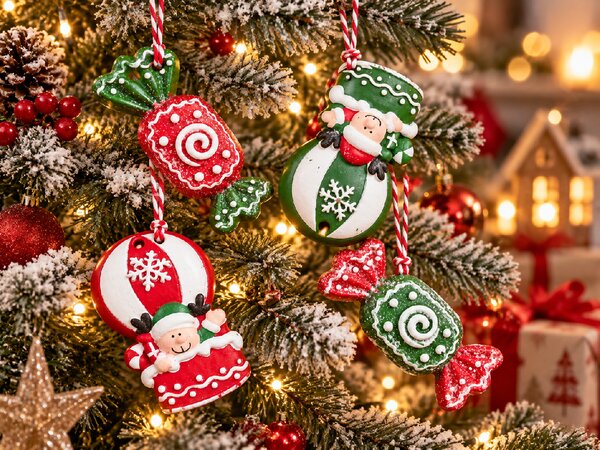 Set od 4 kom božićnih ukrasa CANDY ELF 6 cm