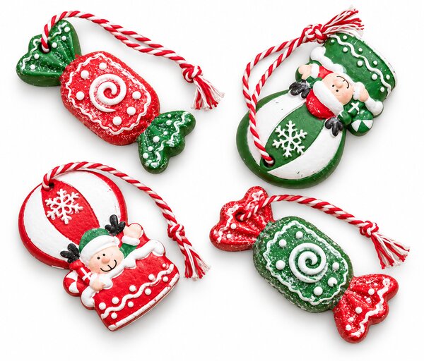 Set od 4 kom božićnih ukrasa CANDY ELF 6 cm