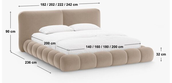 Tamno sivi tapecirani bračni krevet s prostorom za odlaganje s podnicom 180x200 cm Solange – Micadoni