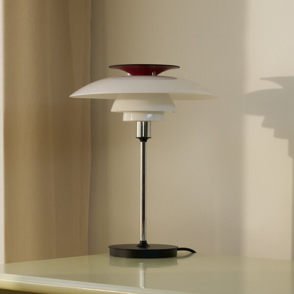 Louis Poulsen Stolna lampa PH80, bijela/crvena/krom, visina 40 cm, Bijela, Dnevni boravak/blagovaonica, Aluminij