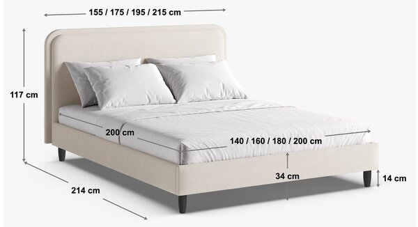 Sivo-bež tapecirani bračni krevet s podnicom 180x200 cm Aveline – Micadoni