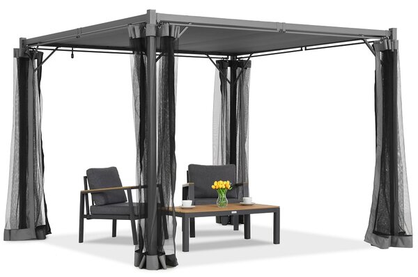Antracit terasa pergola Malaga 3x3m sa mrežom protiv komaraca Garden Point