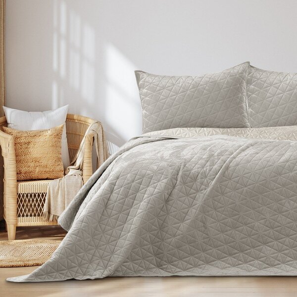 Sivo-bež prošiven prekrivač od samta 170x210 cm Laila – Restilo