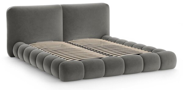 Tamno sivi tapecirani bračni krevet s prostorom za odlaganje s podnicom 180x200 cm Solange – Micadoni
