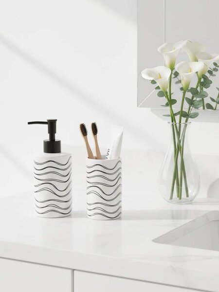 Sinsay - Dolomitni dozator za sapun i čaša za četkice s valovitim uzorkom