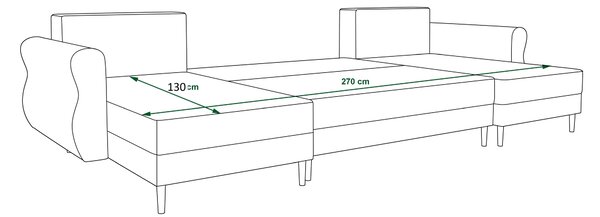 Razvlačna U kutna garnitura SILVIANO 300x140 cm, tamno zelena + 2 jastuka GRATIS