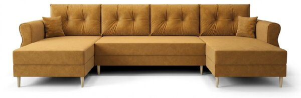 Razvlačna U kutna garnitura SILVIANO 300x140 cm, senf + 2 jastuka GRATIS