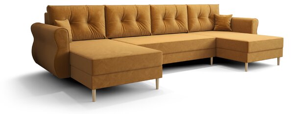 Razvlačna U kutna garnitura SILVIANO 300x140 cm, senf + 2 jastuka GRATIS