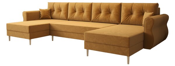 Razvlačna U kutna garnitura SILVIANO 300x140 cm, senf + 2 jastuka GRATIS
