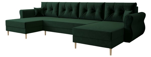 Razvlačna U kutna garnitura SILVIANO 300x140 cm, tamno zelena + 2 jastuka GRATIS