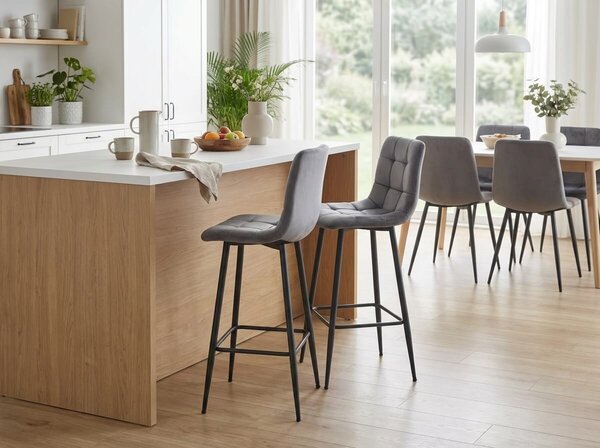Barska stolica ARCETO VELVET s crnim nogama, tamno siva