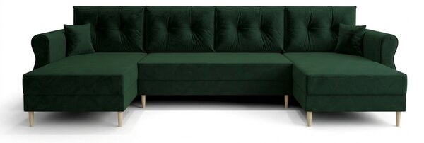Razvlačna U kutna garnitura SILVIANO 300x140 cm, tamno zelena + 2 jastuka GRATIS