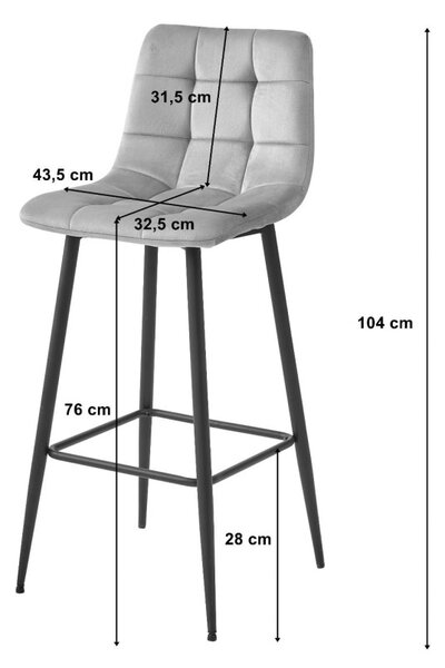Barska stolica ARCETO VELVET s crnim nogama, tamno siva