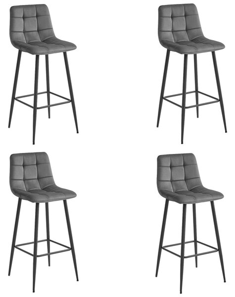 Barska stolica ARCETO VELVET s crnim nogama, tamno siva