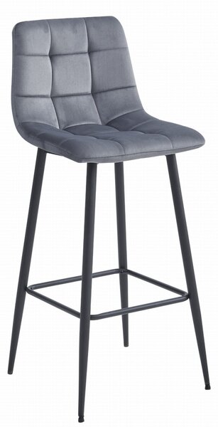 Barska stolica ARCETO VELVET s crnim nogama, tamno siva