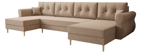 Razvlačna U kutna garnitura SILVIANO 300x140 cm, bež + 2 jastuka GRATIS