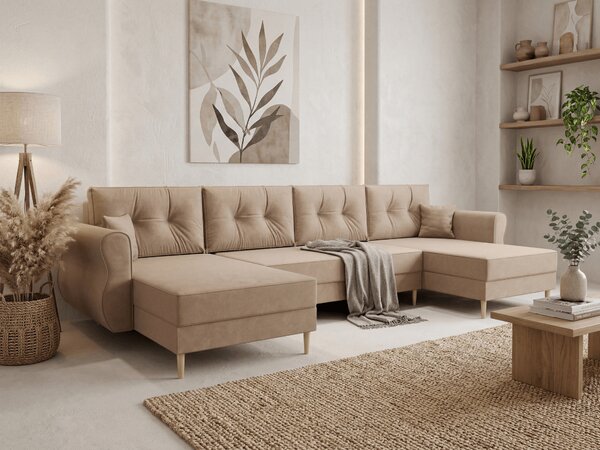 Razvlačna U kutna garnitura SILVIANO 300x140 cm, bež + 2 jastuka GRATIS