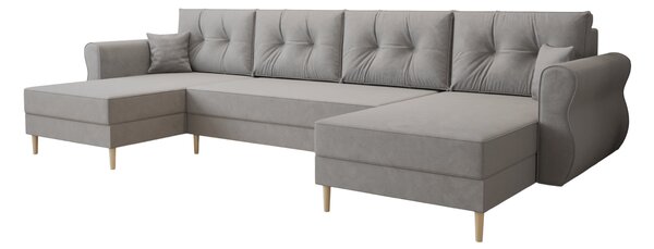 Razvlačna U kutna garnitura SILVIANO 300x140 cm, siva + 2 jastuka GRATIS
