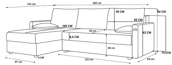 Razvlačna kutna garnitura L VENORIA 220x143 cm, krem + 2 jastuka GRATIS, univerzalna