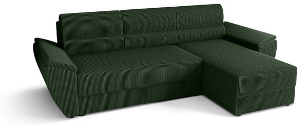 Razvlačna kutna garnitura L TAVERO 251x140 cm, tamno zelena, univerzalna