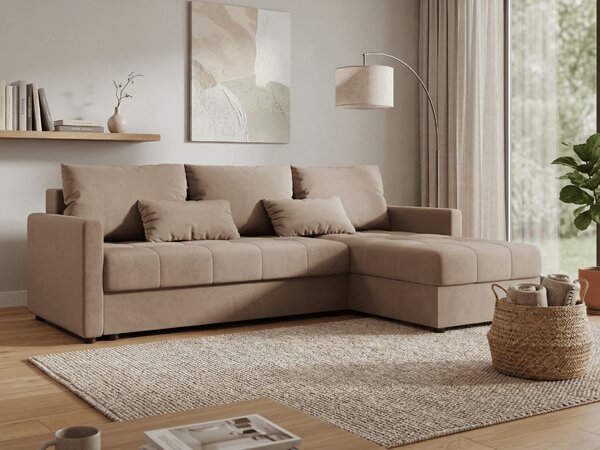 Razvlačna kutna garnitura L VENORIA 220x143 cm, bež + 2 jastuka GRATIS, univerzalna