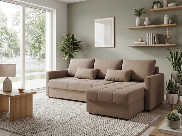 Razvlačna kutna garnitura L VENORIA 220x143 cm, bež + 2 jastuka GRATIS, univerzalna