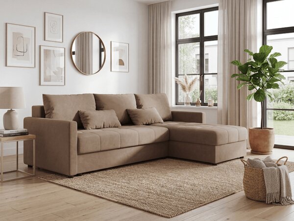 Razvlačna kutna garnitura L VENORIA 220x143 cm, bež + 2 jastuka GRATIS, univerzalna