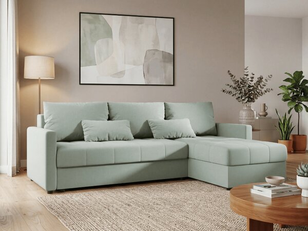 Razvlačna kutna garnitura L VENORIA 220x143 cm, svijetlo zelena + 2 jastuka GRATIS, univerzalna