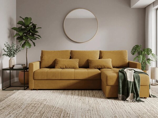 Razvlačna kutna garnitura L VENORIA 220x143 cm, senf + 2 jastuka GRATIS, univerzalna