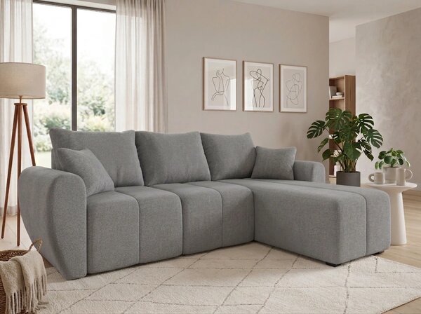 Razvlačna kutna garnitura L SEVIO 246x145 cm, siva + 2 jastuka GRATIS, univerzalna