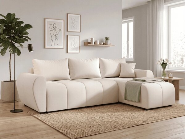Razvlačna kutna garnitura L SEVIO 246x145 cm, krem + 2 jastuka GRATIS, univerzalna