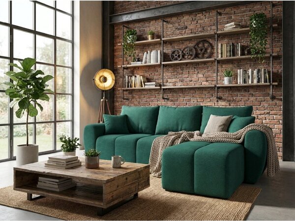 Razvlačna kutna garnitura L SEVIO 246x145 cm, boja boce zelena + 2 jastuka GRATIS, univerzalna