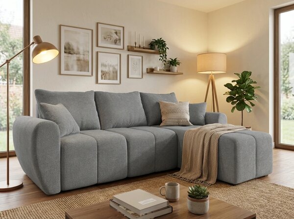 Razvlačna kutna garnitura L SEVIO 246x145 cm, siva + 2 jastuka GRATIS, univerzalna