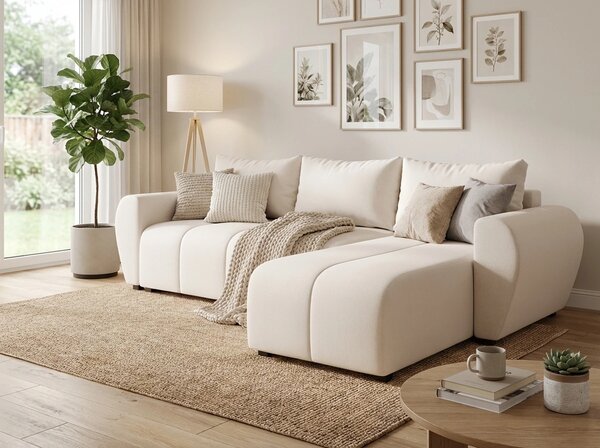 Razvlačna kutna garnitura L SEVIO 246x145 cm, krem + 2 jastuka GRATIS, univerzalna