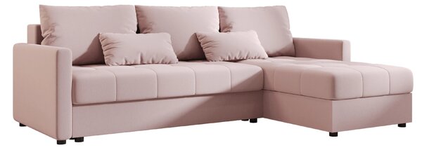 Razvlačna kutna garnitura L VENORIA 220x143 cm, puderasto roza + 2 jastuka GRATIS, univerzalna