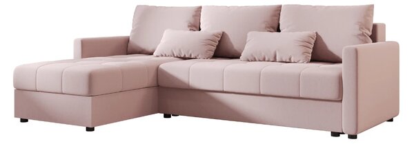 Razvlačna kutna garnitura L VENORIA 220x143 cm, puderasto roza + 2 jastuka GRATIS, univerzalna
