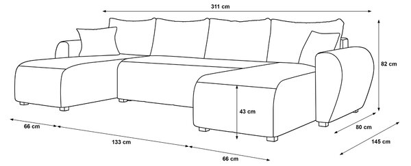 Razvlačna U kutna garnitura SEVIO 311x145 cm, siva + 2 jastuka GRATIS