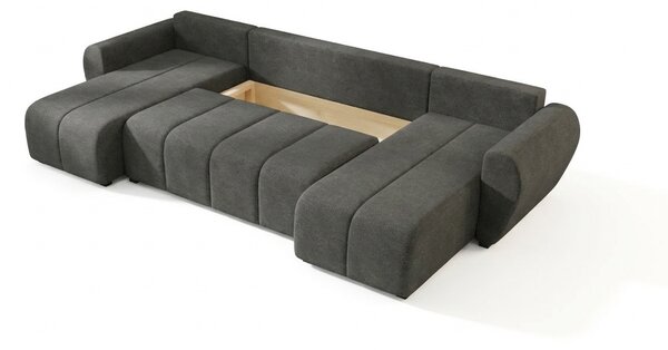 Razvlačna U kutna garnitura SEVIO 311x145 cm, tamno siva + 2 jastuka GRATIS