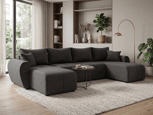 Razvlačna U kutna garnitura SEVIO 311x145 cm, tamno siva + 2 jastuka GRATIS