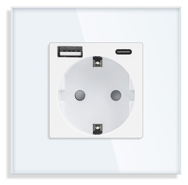 Jednostruka EU utičnica + USB A i USB C 20W, bijela
