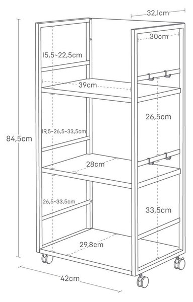 Bijeli metalni regal na kotačima 42x84,5x32 cm Tower – YAMAZAKI