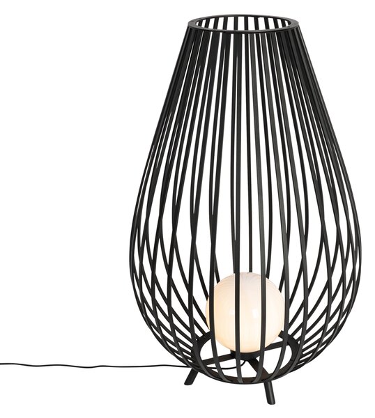 Dizajnerska podna lampa crna s opalnim staklom 110 cm - Angela