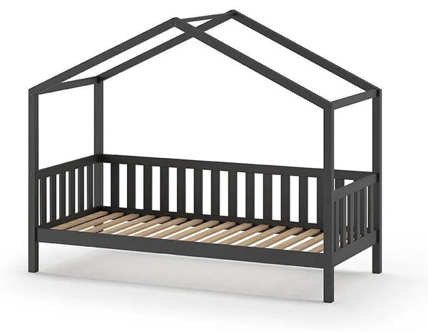 Antracitno sivi dječji krevet od masivnog bora u obliku kućice 90x200 cm DALLAS – Vipack
