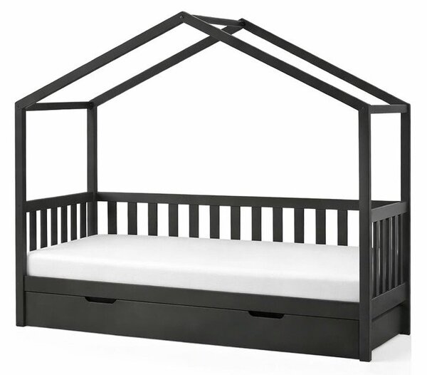Antracitno sivi dječji krevet od masivnog bora u obliku kućice/s dodatnim ležajem s prostorom za pohranu 90x200 cm DALLAS – Vipack