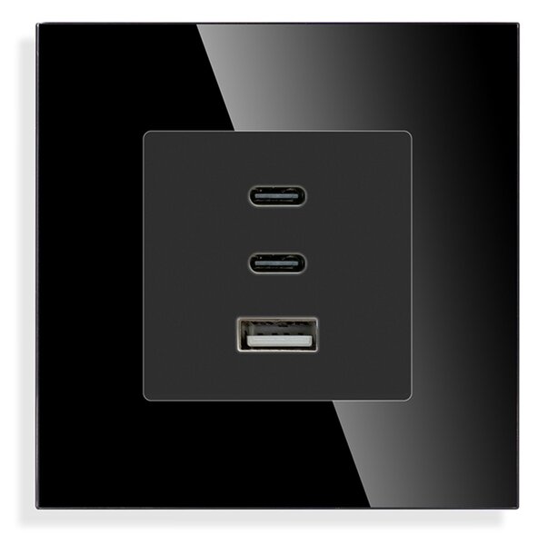 Utičnica s brzim punjenjem, 65W, USB A + 2 USB C, crna