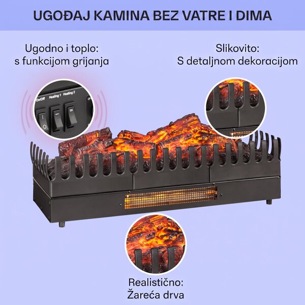 Klarstein Kamini FXL, električni kamin, uložak za kamin, 1000/2000 W, 2 W LED, crni