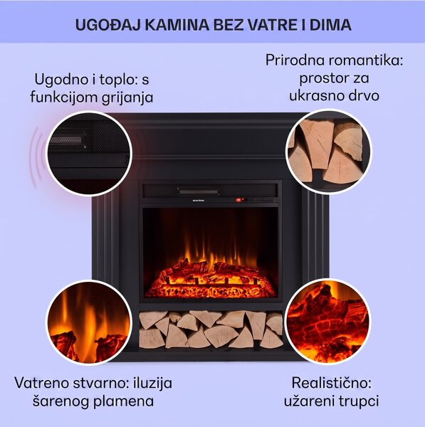 Klarstein Las Pilas električni kamin grijač 900/1800W tjedni timer daljinski upravljač
