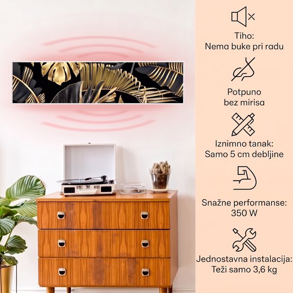 Klarstein Wonderwall Air Art Smart, infracrveni grijač, crni cvijet, 120 x 30 cm, 350 W