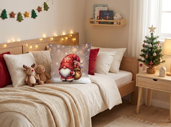3D jastučnica od mikrovlakana SANTA GNOME 45x45 cm, crvena